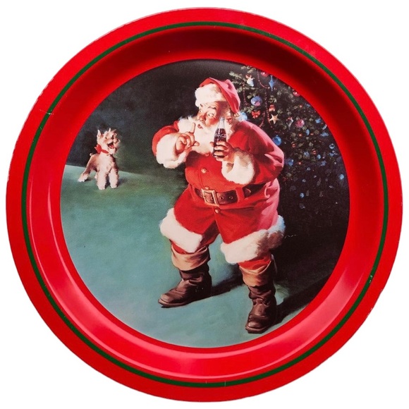 1988 Coca Cola Christmas Tray Santa and Dog - Picture 1 of 4